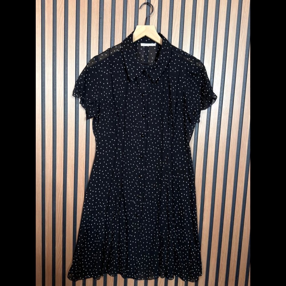 Sandra Darren Dress Small Womens Black Polka Dot Sheer Short Sleeve Fit & Flare